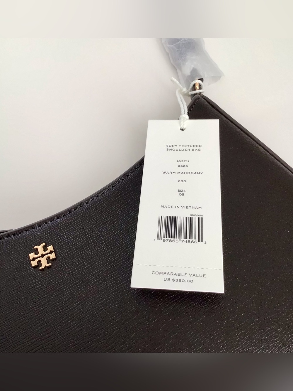 Tory Burch Rory Shoulder Bag Textured Leather Warm Mahogany NEW - Picture 3 of 11